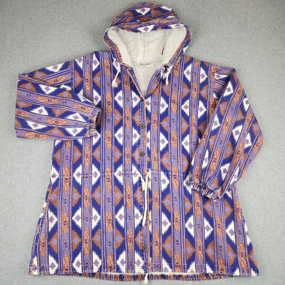 Vintage Jay Jacobs Southwestern Geometric Hooded Jacket Purple Brown Womens L‎